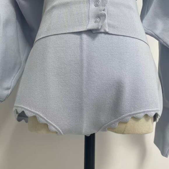 Light Blue Knit Waist-cinching Two-Piece Set French Romance Meets Soft Texture - Picture 6 of 13